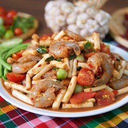 ตำสายบัวกุ้งสด