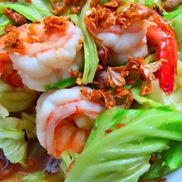 ผัดกระหล่ำ ใส่กุ้ง  กับข้าว