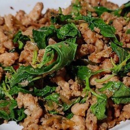 ข้าวหน้ากระเพราหมูสับ(ไม่ใส่พริก