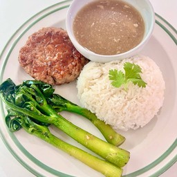 เซทข้าวหมูแฮมเบิร์กนายน้อย+น้ำราดหน้า