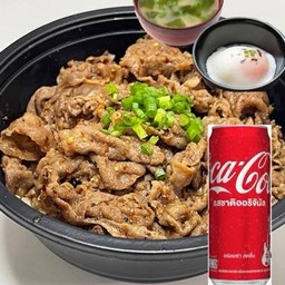 [อร่อยซ่ากับโค้ก] Set ข้าวสันคอหมูหมาล่า ซุปมิโซะและไข่ออนเซ็น +  โค้ก ออริจินัล (กระป๋อง)