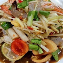 ตำปลาร้าไหลบัว+มะละกอ ใส่กุ้ง