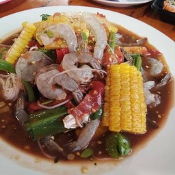 ตำขนมจีนหอยดอง+กุ้งสด+ข้าวโพด