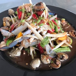 ตำปูม้า+กุ้งสด+หอยแครง+ปลาหมึก