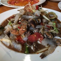 ตำกุ้งสด+หอยแครง