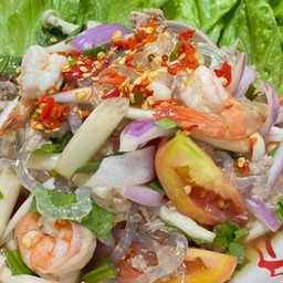 ยำเส้นแก้วกุ้งสุกหมูสับ