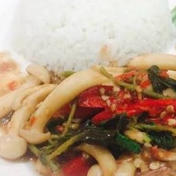ผัดกะเพราเห็ดรวมราดข้าว