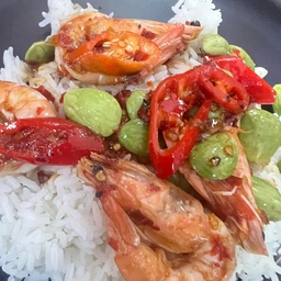 สะตอผัดกุ้ง ราดข้าว
