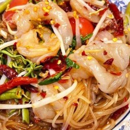 ตำเส้นเล็กกุ้งสดปลาร้า