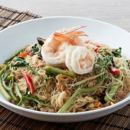 หมี่ขาวผัดผักกระเฉดกุ้ง