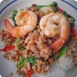 กะเพราหมูสับ+กุ้ง