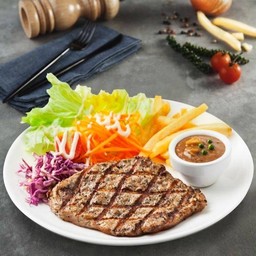 สเต็กหมูบอสตั้นจำโบ้(สันคอหมู)