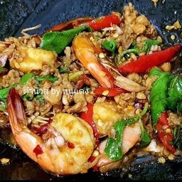 ข้าว กะเพราหมูสับ+กุ้ง