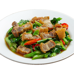 ผัดคะน้าหมูกรอบ,กุ้ง