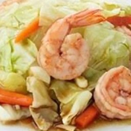 ผัดกระหล่ำปลีกุ้ง ราดข้าว