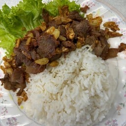 เนื้อทอดกระเทียมราดข้าว
