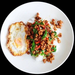 กระเพราหมูสับ+ข้าว