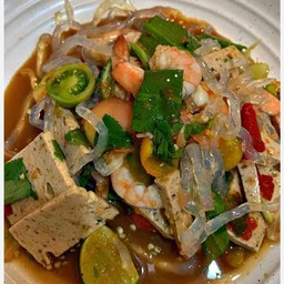 ตำเส้นแก้ว หมูยอ+กุ้งลวก