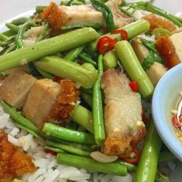 ข้าวกระเฉดหมูกรอบ