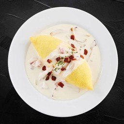 ข้าว ไข่ข้นญี่ปุ่น ไวท์ครีมซอส แฮมไก่