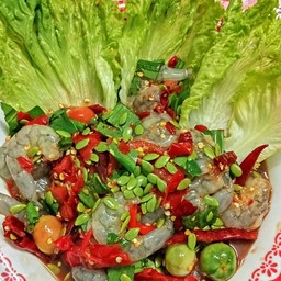 ตำถาดกุ้งสดปลาร้าเผ็ดนัว