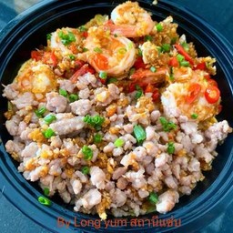 ข้าวไข่ข้นหน้ากุ้งคั่วพริกเกลือ&หมูกระเทียม