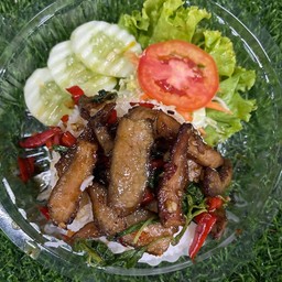 ข้าวกะเพราคอหมูย่าง