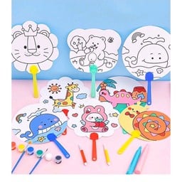 พัด DIY ระบายสี คละลาย + ฟรีสี 4 แท่ง