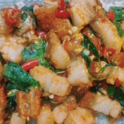 กะเพราหมูกรอบ (ราดข้าว)