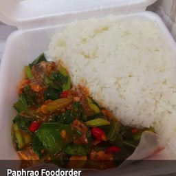 ผัดคะน้าปลากระป๋องราดข้าว