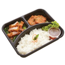 [ เซตอิ่มเดี่ยว 2 ] แขนงหมูกรอบ+ทอดมันปลา+ข้าวสวย