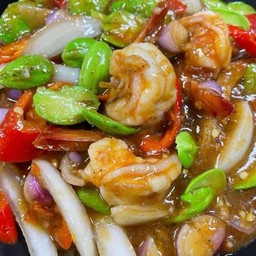 ข้าวสะตอกุ้งผัดกะปิ + ไข่ดาว