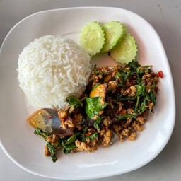 ไข่เยี่ยวม้า+หมูสับ ผัดพริกเกลือ ราดข้าว