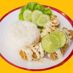 ข้าวไก่กรอบซอสมะนาว