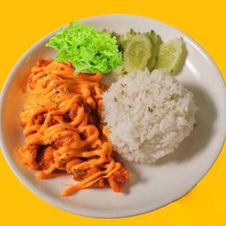 ข้าวไก่กรอบซอสชีส