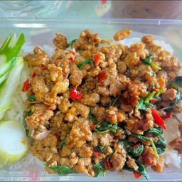 กระเพราไก่ ราดข้าว