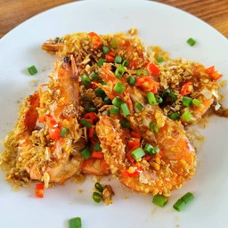 กุ้งคั่วพริกเกลือ ข้าวสวย
