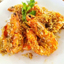 กุ้งกระเทียมพริกไทย ข้าวสวย