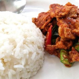 ข้าวหมูผัดพริกแกง