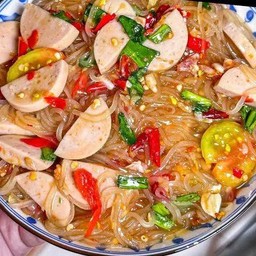 ตำเส้นเล็กปลาร้าไหลบัว + หมูยอ