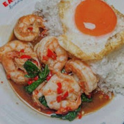 กะเพรากุ้งราดข้าว