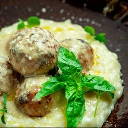 Risotto meatballs mushroom cream  cheese