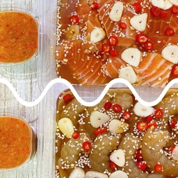 [เซตสุดฮิต] แซลมอนดอง1กล่อง+ กุ้งดอง1กล่อง+น้ำจิ้มซีฟู้ด2