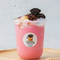 น้ำเต้าหู้นมเย็นปั่น ท๊อปปิ้ง 5อย่าง pink Soybean milk smoothie+5topping