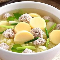 Tofu with minced pork in clear soup