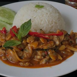 เนื้อหอยลายผัดพริกเผาราดข้าว