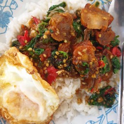 กระเพราหมูกรอบ(กับข้าว)