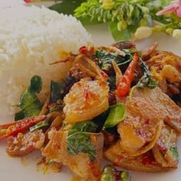 หมูป่าผัดพริกแกงราดข้าว