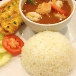 ข้าวไข่+แกงส้มชะอมกุ้ง