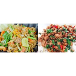ข้าวผัดหมู+กระเพราหมูสับราดข้าว